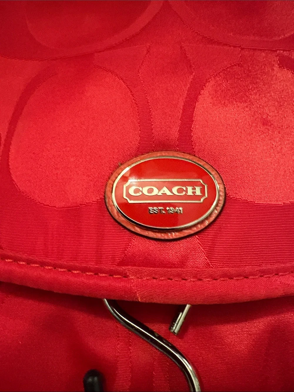Coach Red Signature Nylon Foldover Cosmetic Case with Hook